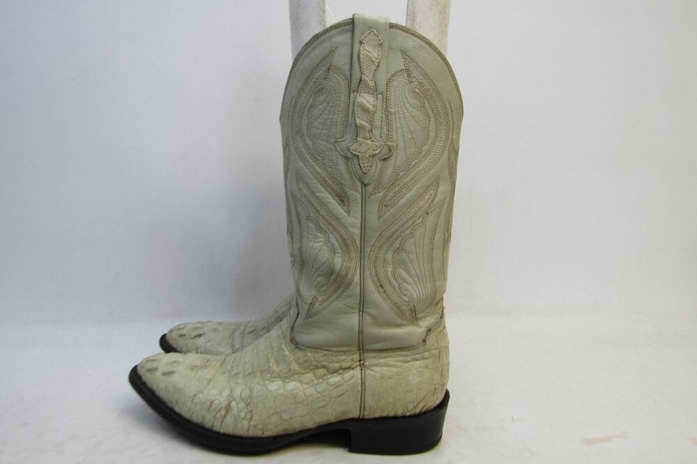 Rodeo Bravo Mens Size 8.5 D / 27.5 MEX Cream Leather Caiman Cowboy Western Boots